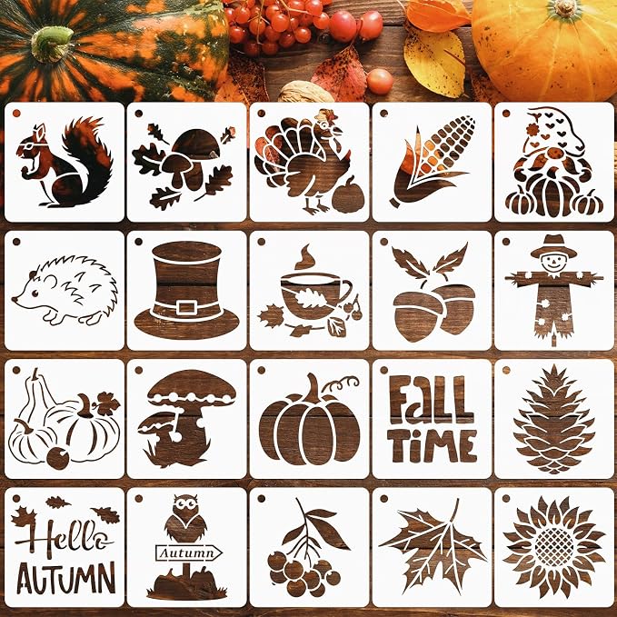JULMELON 20Pcs Fall Stencils for Painting on Wood Cute Autumn Crafts Kids | by JULMELON