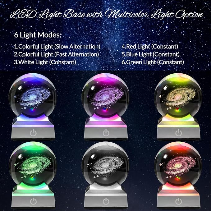 3D Galaxy Crystal Ball Night Light 3.15 inch Glass Ball Table Lamp - Image 3