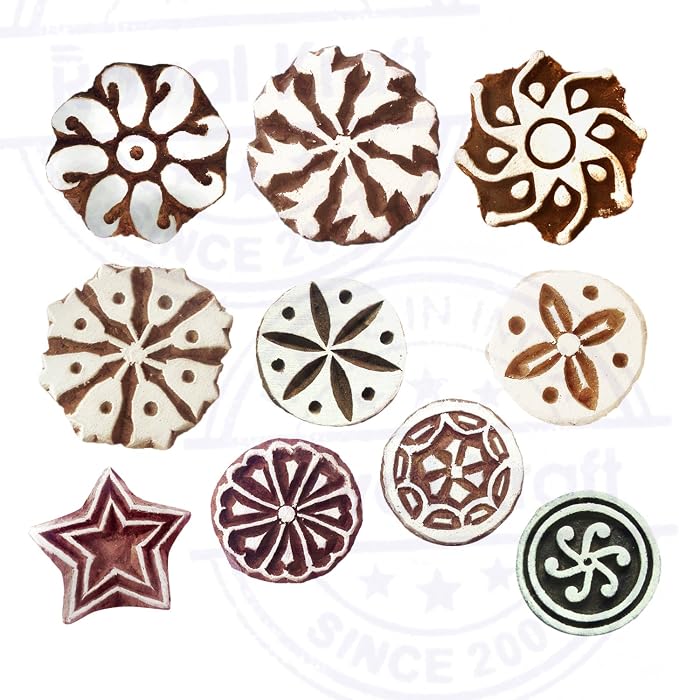 Paper Print Stamps Intricate Small Round Pattern Wood Blocks - Image 2