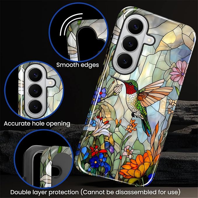for Samsung Galaxy S26 Case, Hummingbird Wildflower Stained Glass Pattern - Image 2