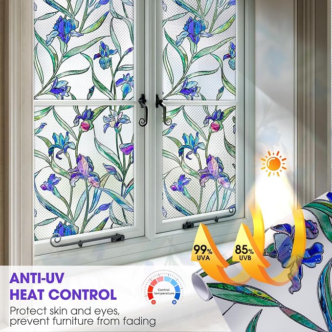 Windimiley Stained Glass Window Privacy Film: 3D Violet Floral Decorative - Image 4