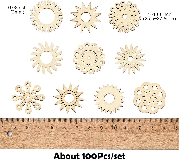 200 pcs Mixed Styles Sunflower Theme Unfinished Wood Cutout Charms Daisy Flower - Image 2
