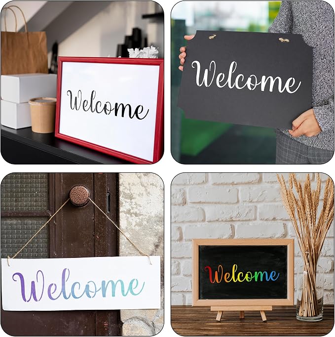 6 Pack Large Welcome Stencils for Painting on Wood, Reusable Vertical Letter - Image 5