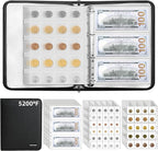 400 Pockets Fireproof Coin Collection Book &36 Paper Money Organizer Binder | by Hontom