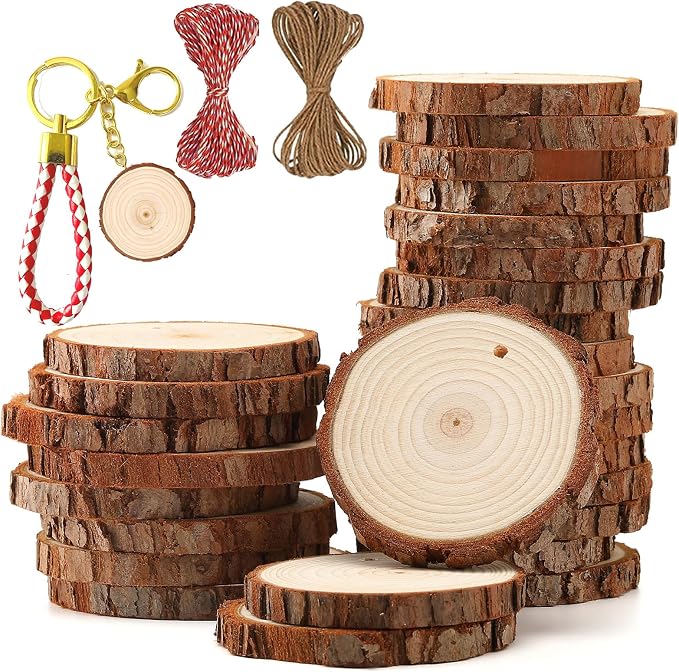 SENMUT Natural Wood Slices 30pcs 2.0"-2.45" Predrilled Wood Circles by SENMUT