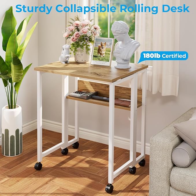 GreenForest Folding Desk with Wheels, 31.5" Rolling Table - Image 8