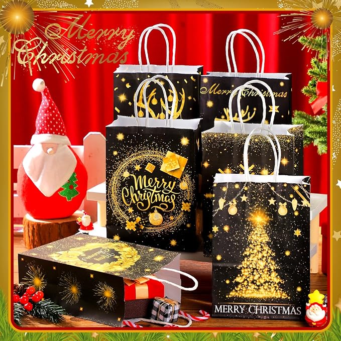 Kolldenn 24 Pcs Christmas Party Favors Bags Black and Gold Christmas Goodie - Image 4