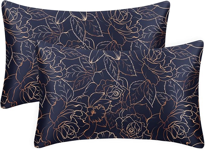 EXQ Home Satin Pillowcase for Hair and Skin- Rose on Blue Silk Pillowcase 2 by EXQHomeTexitleCoLtd