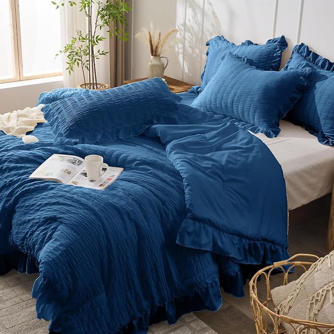 JOLLYVOGUE Teal King Comforter Set, 3 Pieces Seersucker Comforters King Size - Image 7