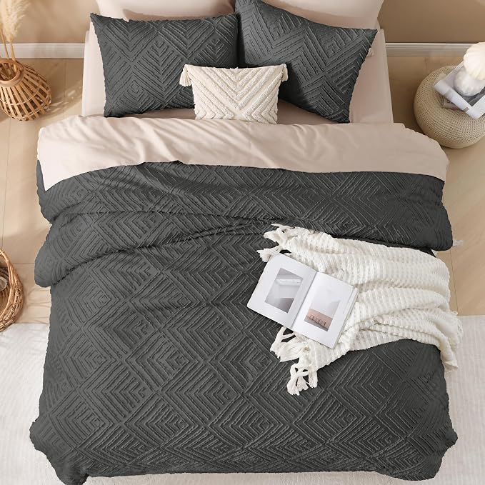 Andency Dark Grey Comforter Set King Size, 3 Pieces Gray Boho Bedding Set & - Image 7