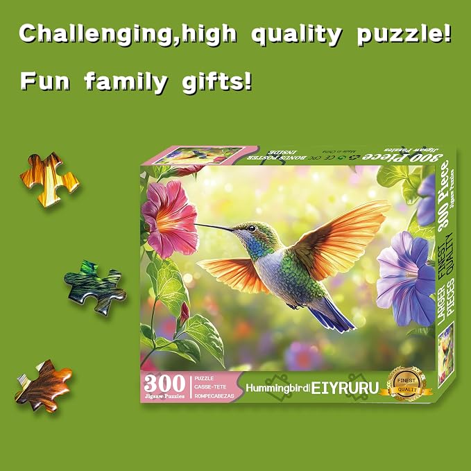 300 Pieces Puzzle for Adults, Hummingbird Flowers Large Pieces Jigsaw Puzzle - Image 2