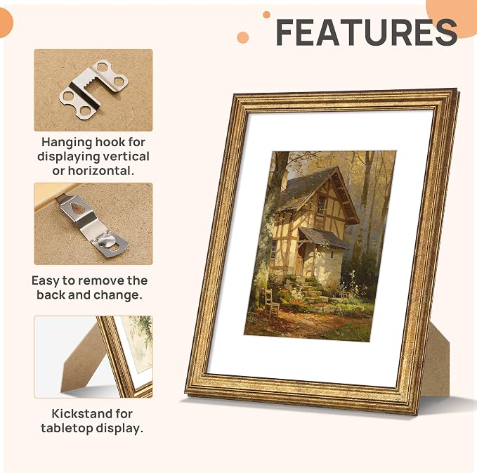 upsimples 8.5 by 11 Picture Frame, Vintage Frames Decor, Wall or Tabletop - Image 5