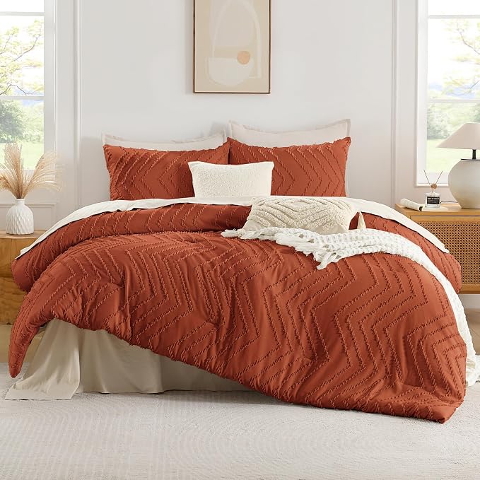 Andency Burnt Orange Oversized Super King Plus Comforter Set 128x120, Extra - Image 2