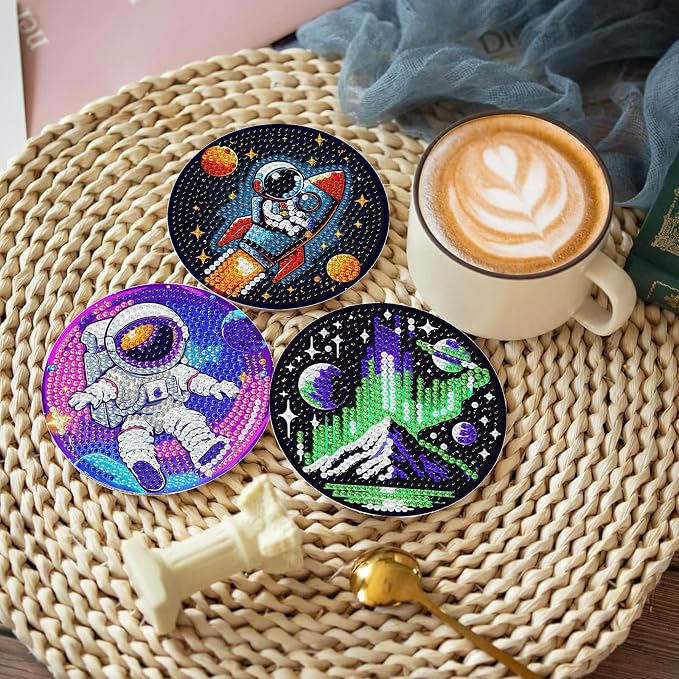 8PCS Outer Space Diamond Art Coasters Kit, Cute Spaceship Diamond Painting - Image 5