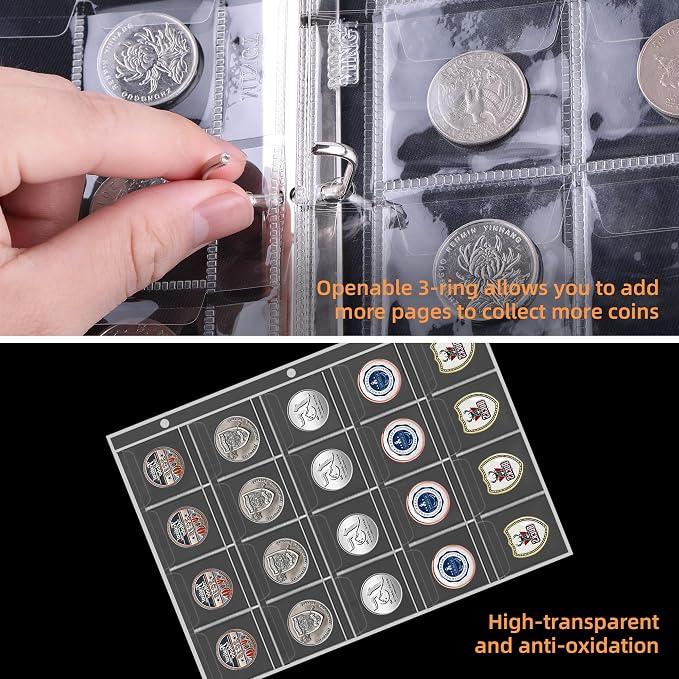 Coin Collection Book for Collector 260 Pockets Fireproof | :Coin Collection - Image 5