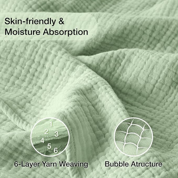 100% Cotton Muslin Blanket Queen 90" x 90", 6 Layers Breathable and Lightweight - Image 6