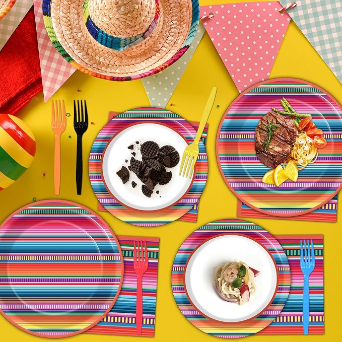 200PCS Mexican Paper Plates and Napkins Fiesta Taco Themed Party Supplies Mayo - Image 3