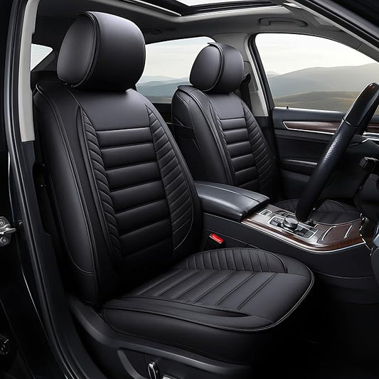 OASIS AUTO Car Seat Covers Premium Waterproof Faux Leather Cushion Universal Accessories Fit SUV Truck Sedan Automotive Vehicle Auto Interior Protector Full Set (OS-001 Black)