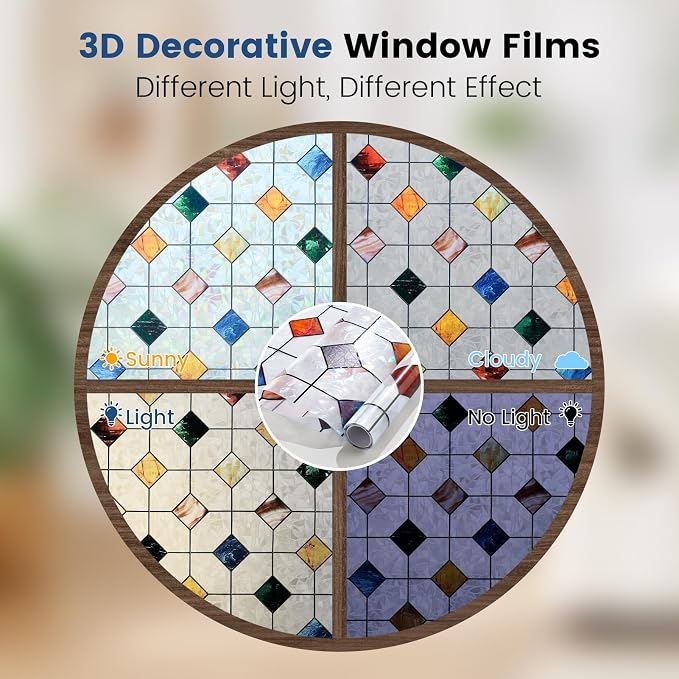 DKTIE Rainbow Stained Glass Window Film Decorative Privacy Window Film Patterns - Image 3