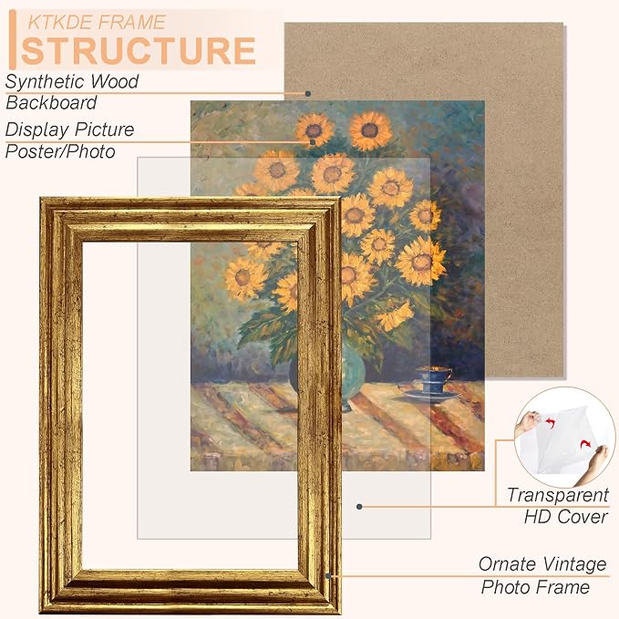 KTKDE 16x20 Picture Frame Set of 2, Ornate Vintage Gold Poster Frames - Image 2
