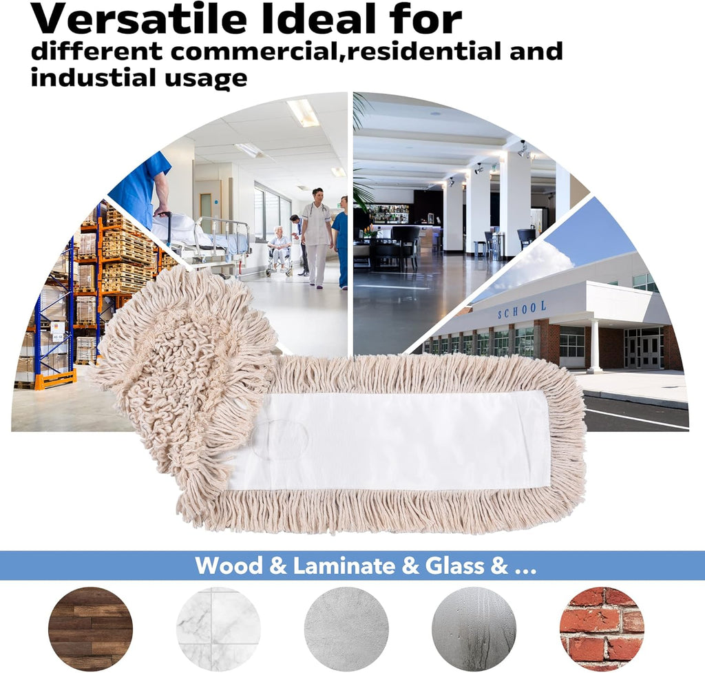 Matthew Cleaning 24'' Cotton Dust Mop Refill Washable Thick Tufted Replacement Heads for Residential & Commercial Use Fit All 24'' Dust Mop Frames, Hardwood, Laminate, Concrete Floors 6 Pack