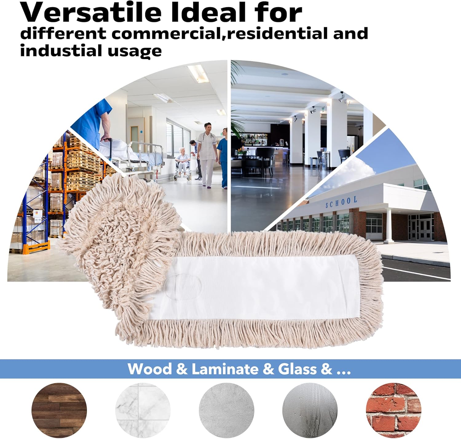 Matthew Cleaning 24'' Cotton Dust Mop Refill Washable Thick Tufted Replacement Heads for Residential & Commercial Use Fit All 24'' Dust Mop Frames, Hardwood, Laminate, Concrete Floors 6 Pack