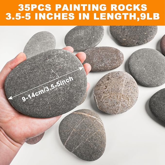 River Rocks for Painting 35 Pcs Large 3.5-5 Inch Flat Smooth Painting Stones - Image 2