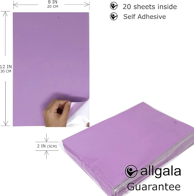 Allgala 20 Pack Self-Adhesive EVA Foam Paper 8x12 Inch Sheets-Lavender-CF85413 - Image 2