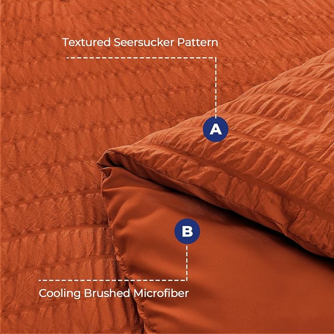 HYMOKEGE Burnt Orange Queen Comforter Set Seersucker 7 Pieces, All Season - Image 4