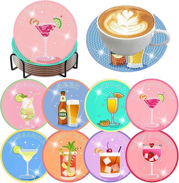 Benjenes 8 PCS Diamond Art Coasters Kits Cocktail Diamond Painting Coaster | by Benjenes