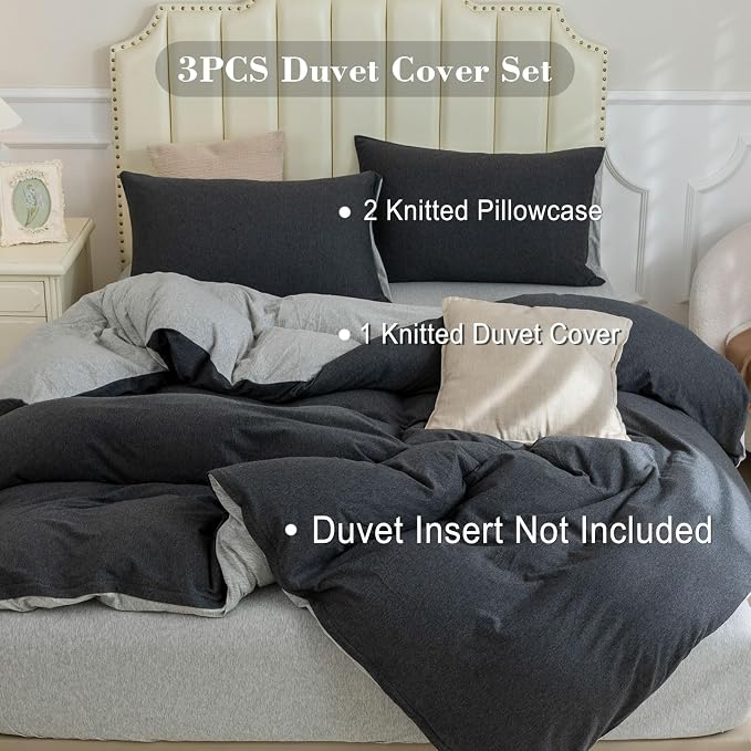 PURE ERA Jersey Knit Duvet Cover Set 100% T-Shirt Cotton Super Soft Comfy 3pc - Image 2
