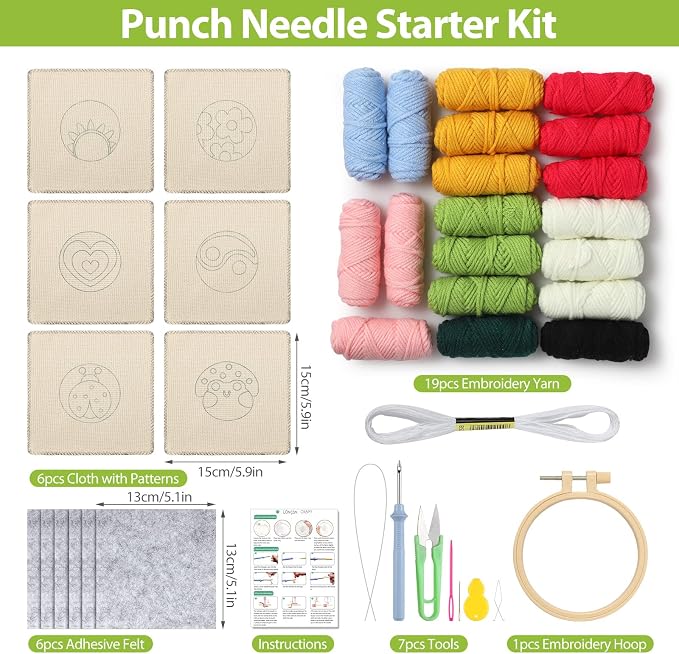 Punch Needle Coaster Kit, 6 Patterns Embroidery Set - Image 2