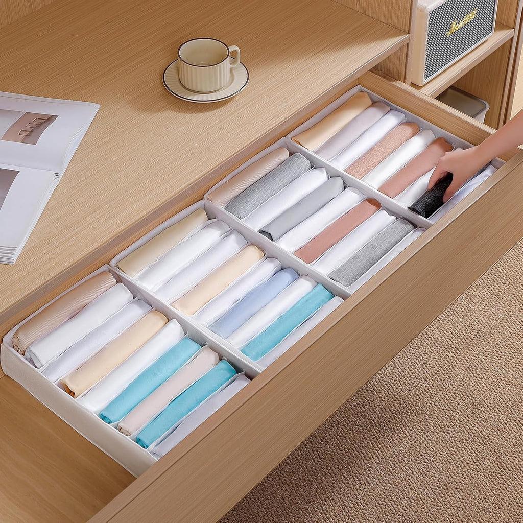 4 Packs T-shirt Drawer Organizers for Clothing,10 Grids Compartment Wardrobe Storage Box, Clothes Organizer for Folded Clothes, T-shirt, Legging, Silk Scarve-White