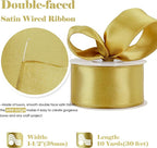 HUIHUANG Gold Satin Wired Ribbon 1-1/2 inch Gold Christmas Ribbon - Image 2