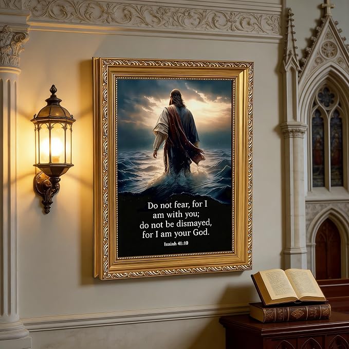 Vintage Gold Framed Jesus Wall Art Jesus Walking on Water Christian Canvas - Image 7