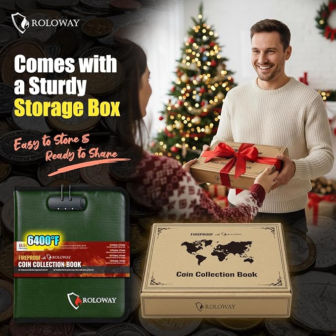 ROLOWAY Coin Collection Book 6400℉ Heat Insulated, 346 Pockets Fireproof Coin - Image 5