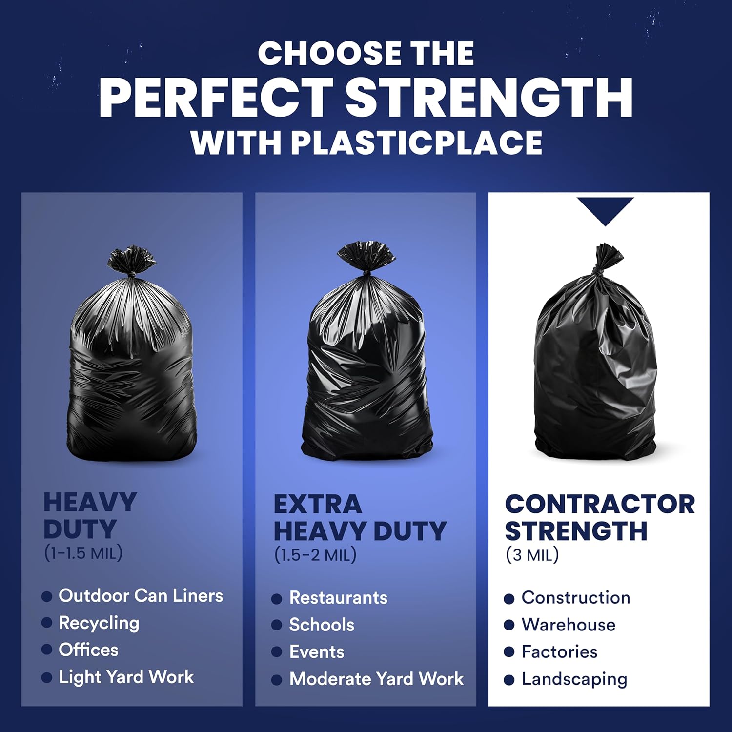 Plasticplace 55 Gallon Contractor Bags, Black, 38'' x 58'', 4 Mil, 32/Case