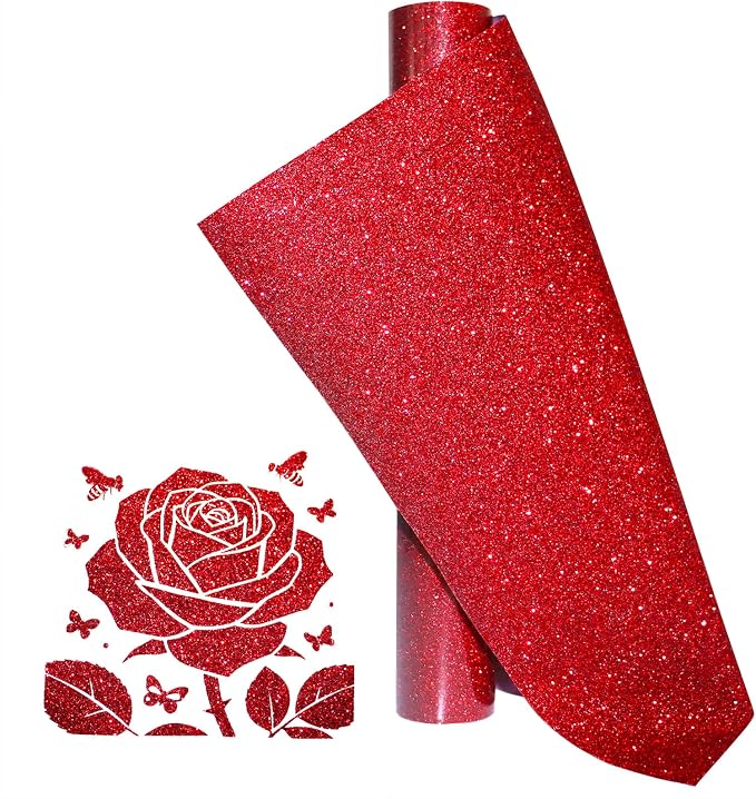 Glitter Red Heat Transfer Vinyl Red HTV Vinyl Roll 12 x 5 Feet Iron on Vinyl by KEGUMINGX