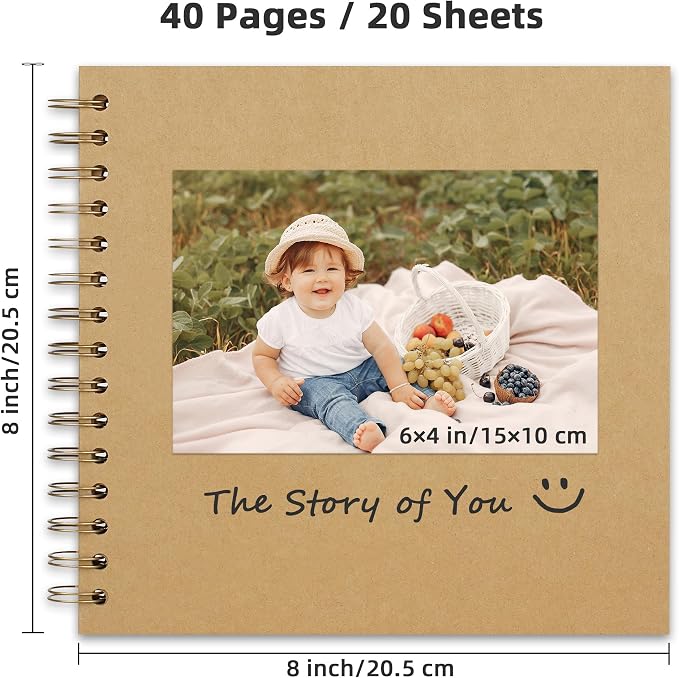 8x8 Inch DIY Scrapbook Photo Album, Hardcover Kraft Paper Acid-Free, 20 Sheets - Image 2