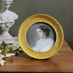 Cuspin 5x5 Round Picture Frame Gold, Vintage Woven Rattan Textured Circle Photo - Image 7
