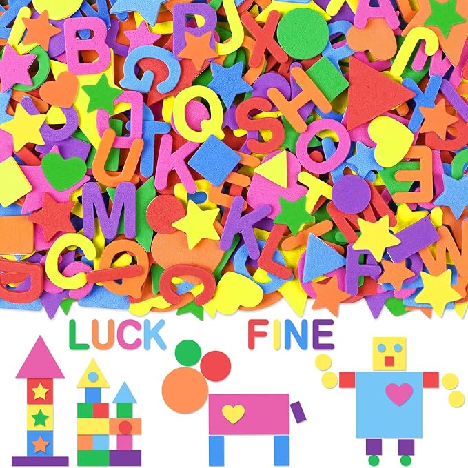 1490Pcs Foam Stickers for Crafts 8Colors Self Adhesive Foam Letter Shape by Unknown