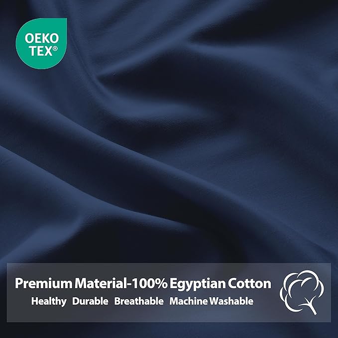 Twin XL Size Fitted Sheet Only Navy Blue, 100% Egyptian Cotton 600 Thread Count - Image 3