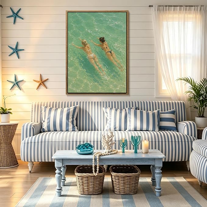 HomeifHue Summer Coastal Swimmers Canvas Print Two Women Swimming in Turquoise - Image 5