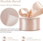 HUIHUANG Rose Gold Satin Wired Ribbon 1-1/2 inch Double-Sided Wire Edge Ribbon - Image 2