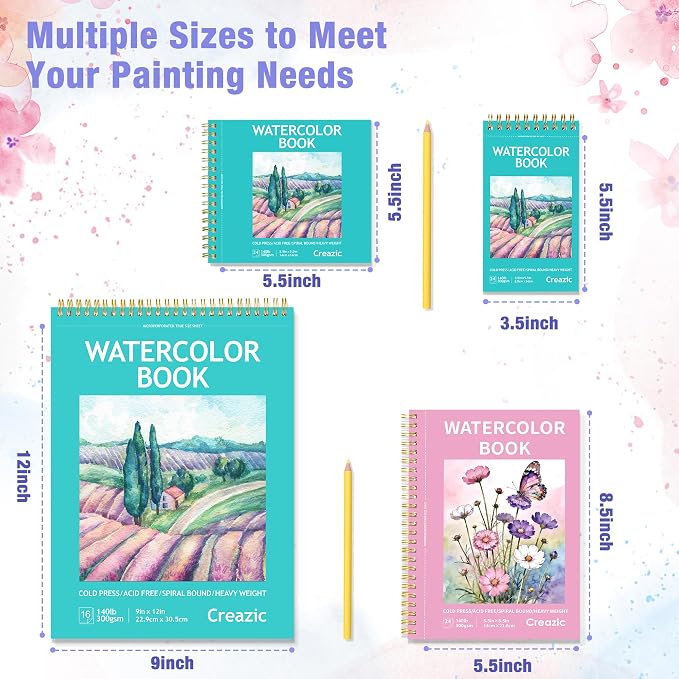 Creazic Watercolor Paper Pad, 5.5"x8.5" 140lb/300g Cold Press Watercolor - Image 7