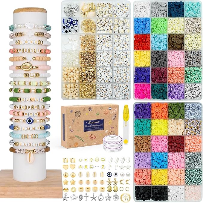 Bracelet Making Kit, 48 Colors Round Letter Beads Jewelry Making Kit Friendship by Sistenia