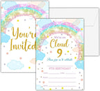 9th Birthday Invitations, 25 Double-Sided Rainbow Clouds Party Invitation Cards by seclate