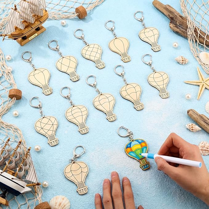 RattanView 24 Pcs Hot Air Balloon Craft Color Your Own Keychains DIY Craft - Image 4
