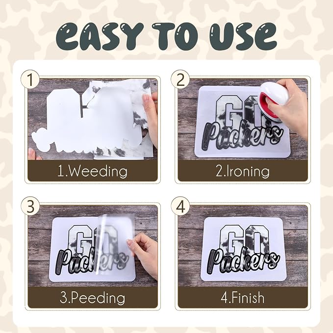Tintnut Black Cowhide Heat Transfer Vinyl Roll, easy cut & weed, stretch - Image 4