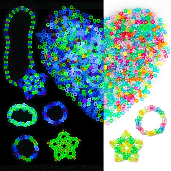 Pony Beads Glow in the Dark 1000pcs Neon Beads, Bracelet Beads 9mm Luminous - Image 5